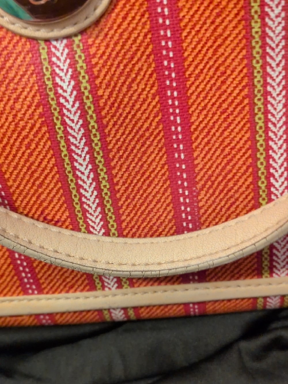 Coach Orange and Pink Stripe Canvas Shoulder Bag with Cream Trim - Picture 4 of 16